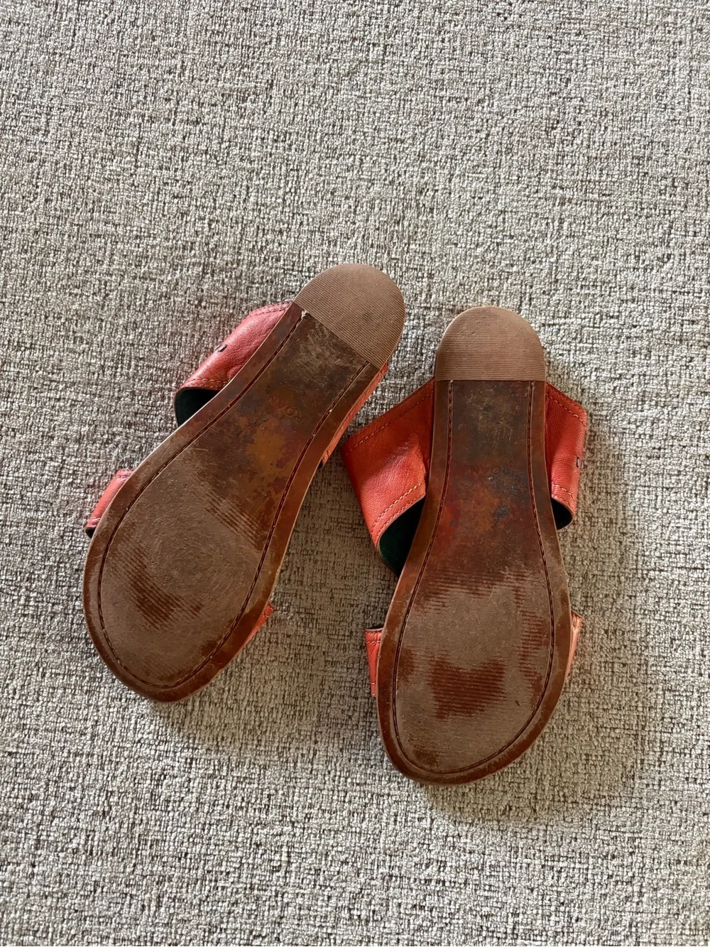 Women's Orange Leather Slide Sandals with Brown Footbed
